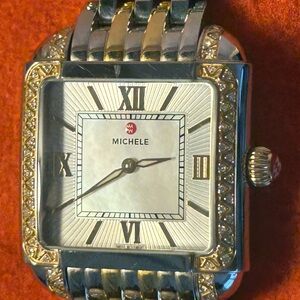 Michele Diamond Milou Mww15a000093 Two-Tone Gold Silver Diamond Bracelet Watch